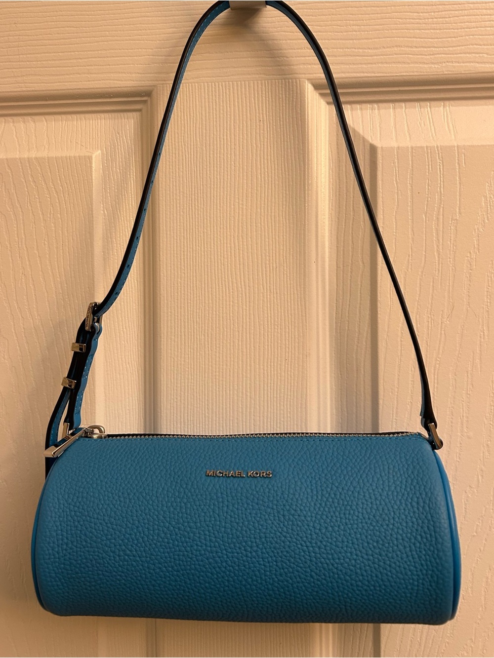 Michael Kors Blue Pebbled Leather Barrel Shoulder Bag